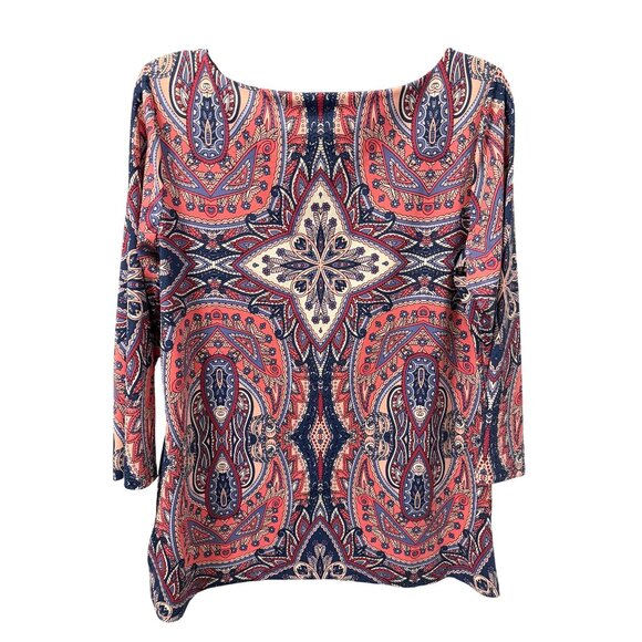 Charter Club Shirt Sz M Paisley Print 3/4 Sleeve Knit Top Soft Modal Blend Blou - Picture 11 of 12